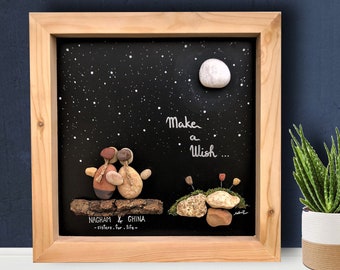 Friend pebble art, Gift for my sister, Night lovers under moon, Best friend birthday present, Stargazing, Twins , Couple frame portrait