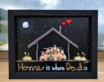 Family Home Pebble Art portrait, New Home Frame Gift, Father's Day Gift, Home Décor Ideas