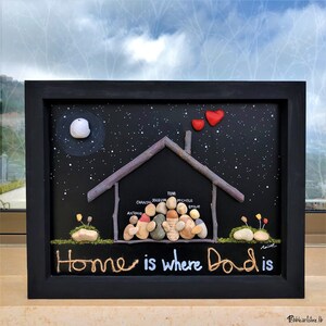 Family Home Pebble Art portrait, New Home Frame Gift, Father&#39;s Day Gift, Home Décor Ideas