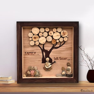 Unique family frame, family pebble art, family tree, Fathers day gift, personalized gift for family, gift for dad, gift for brother