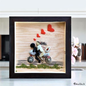 Pebble art couple on motorcycle, Personalised pebble picture, Special valentines gift, Anniversary gift, Cool couple gifts, Girlfriend Gift