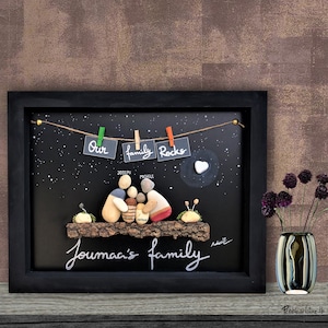 Unique family pebble art portrait, Anniversary gift, Gift for husband/wife
