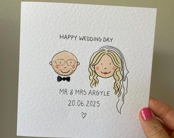Tarjeta de boda con retrato pintado a mano: Regalo personalizado para recién casados