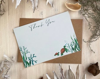 Lot de 5 ou 10 cartes de remerciement Tortue sur papier recyclé