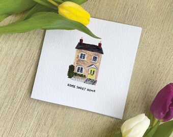 Carte Portrait de maison peinte à la main : cadeau personnalisé pour une nouvelle maison