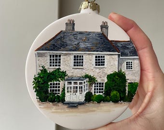Peint à la main de luxe personnalisé portrait de maison salle de mariage illustration boule en céramique décoration ornement