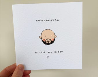 Carte de voeux caricature de portrait personnalisé peint à la main pour la fête des pères