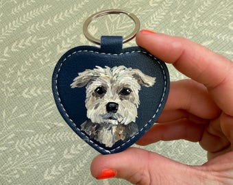 Llavero personalizado con retrato de mascota pintado a mano