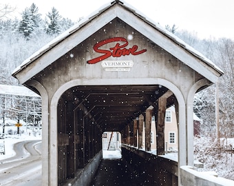 Vermont Photography by simplymekb - Un-Framed Photo Print of Stowe Vermont Covered Bridge in the Snow