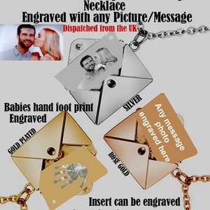 Personalisierte 2 Stück Umschlag Halskette graviert mit Bild / Bild / Fingerabdruck / Handschrift / Nachricht