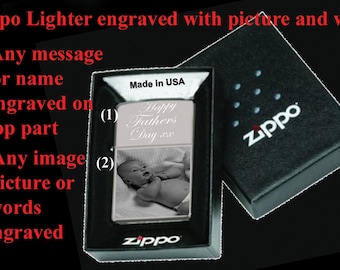 Personalised Genuine Zippo lighter High Polish Windproof with any Picture / Image / Photo and Words Engraved