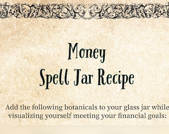 Money Spell Jar Recipe | DIY Spell Jar | Cash Money Magic | Book of Shadows Grimoire | Digital Spell | Png PDF Jpg Download for Witches