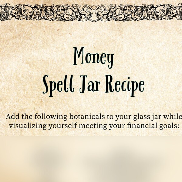 Money Spell Jar Recipe | DIY Spell Jar | Cash Money Magic | Book of Shadows Grimoire | Digital Spell | Png PDF Jpg Download for Witches