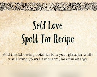 Self Love Spell Jar Recipe | DIY Spell Jar | Self Love Magic | Book of Shadows Grimoire | Digital Spell | Png PDF Jpg Download for Witches