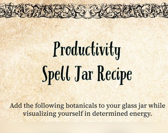 Productivity Spell Jar Recipe | DIY Spell Jar | Business Magic | Book of Shadows Grimoire | Digital Spell | Png PDF Jpg Download for Witches