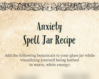 Anxiety Spell Jar Recipe | DIY Spell Jar | Anxiety Magic | Book of Shadows Grimoire Spell | Digital Spell | Png PDF Jpg Download for Witches