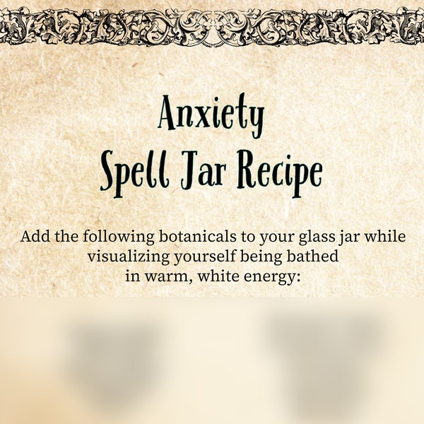 Anxiety Spell Jar Recipe | DIY Spell Jar | Anxiety Magic | Book of Shadows Grimoire Spell | Digital Spell | Png PDF Jpg Download for Witches