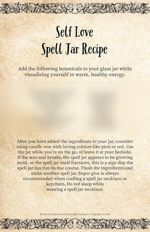 Self Love Spell Jar Recipe | DIY Spell Jar | Self Love Magic | Book of Shadows Grimoire | Digital Spell | Png PDF Jpg Download for Witches