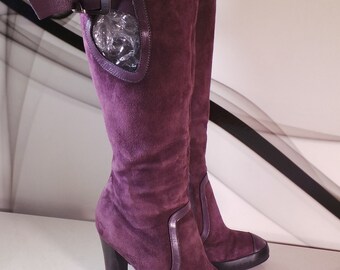 purple knee high boots uk