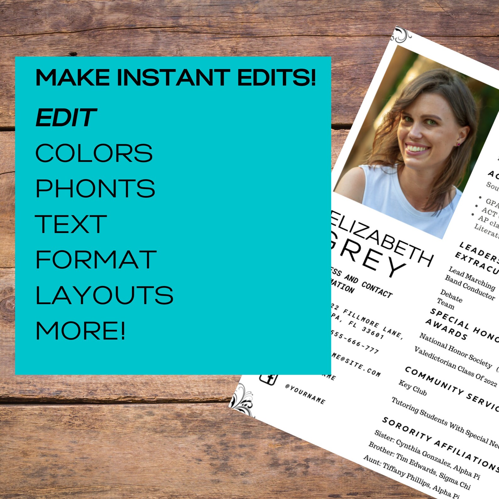  Sorority Resume Template Canva With Picture Sorority Rush Etsy