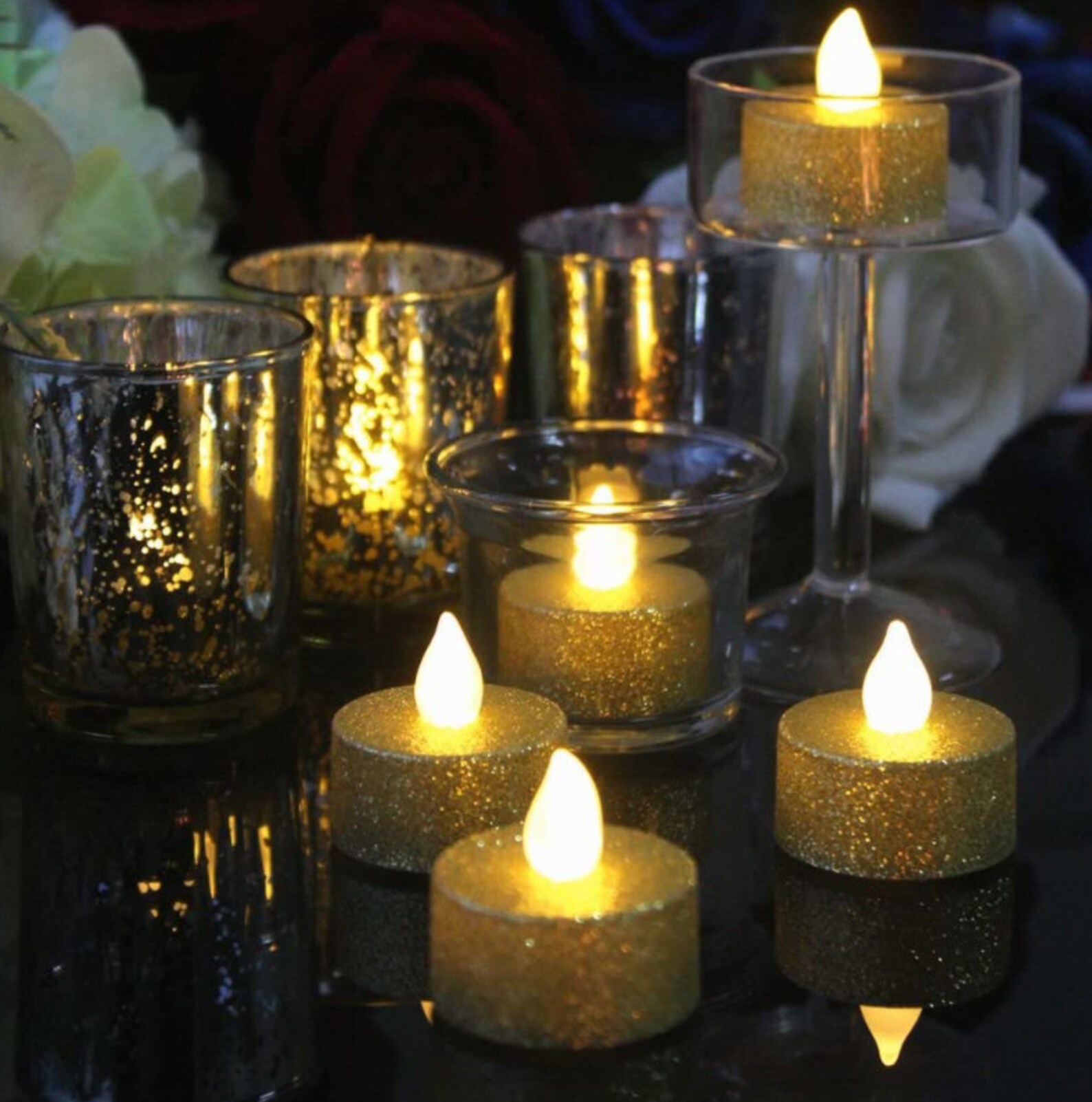 Pack of 24 Battery Operated LED Tea Lights Gold Flameless Etsy