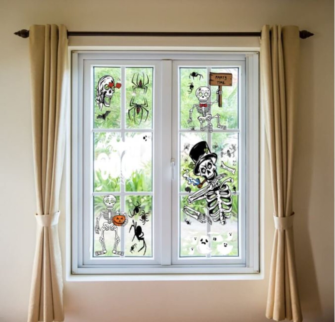 6 Sheets Halloween Skull Skeleton Window Clings Sticker Etsy