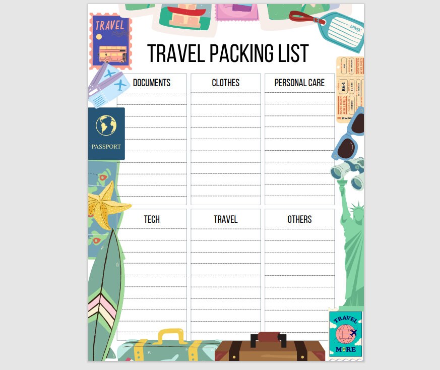 Travel Checklist - Digital Download - Printable - Etsy