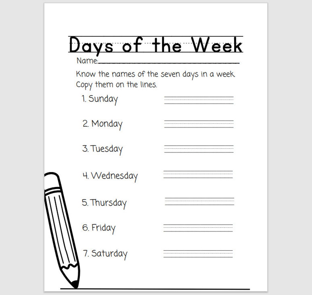 Days of the Week Worksheet - Digital Download - Printable - Etsy