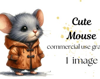 Cute Mouse Clipart Watercolor, SINGLE IMAGE, Commercial License, Transparent Png, Junk Journals, Digital Paper Craft, Cute Animal, Nursery