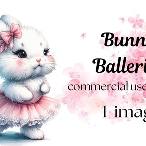Watercolor Bunny Ballerina In Tutu Dress, Rabbit Ballerina Clipart, Commercial Use, Transparent PNG,Baby Shower Nursery Decor and Craft