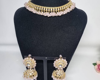 Indian Pakistani Gajra earrings with pearls and centre stone 