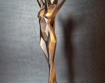 Geometric Woman Statue: Bronze or Silver Finish, Modern Home Decor