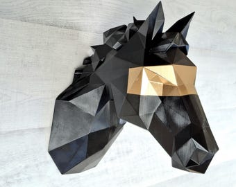 Horse Head Faux Taxidermy-Big Wall Trophy mount-Wall Art Painted and Finished Pop Art Wall Decor,Geometric Horse hanger Faux taxidermy 3d