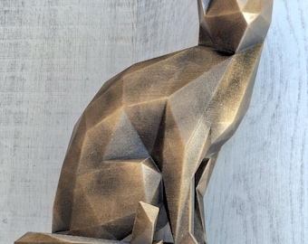 Cat Statue Bronze Finish Geometric Bronze Painted decor Figure,hand painted,decorative sculpture Home Decor Cat minimalist statue.