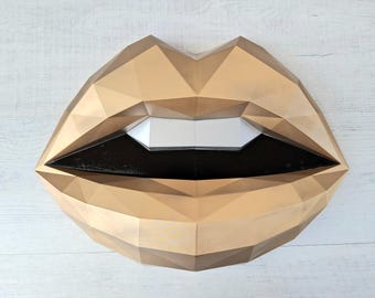 Gold Lips Wall Art Decor Huge Lips 3d Printed sturdy Finished and Painted Geometric Lips Sculpture Disco pop Art,Golden Mouth gift