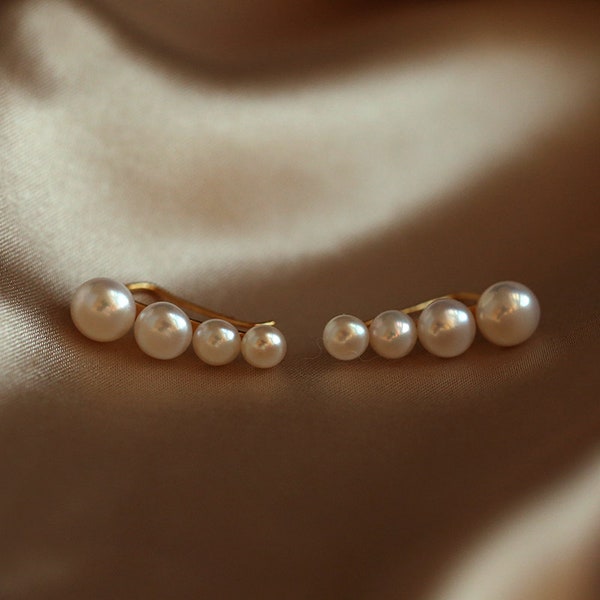 Radiant Pearl Climber Earrings Gold