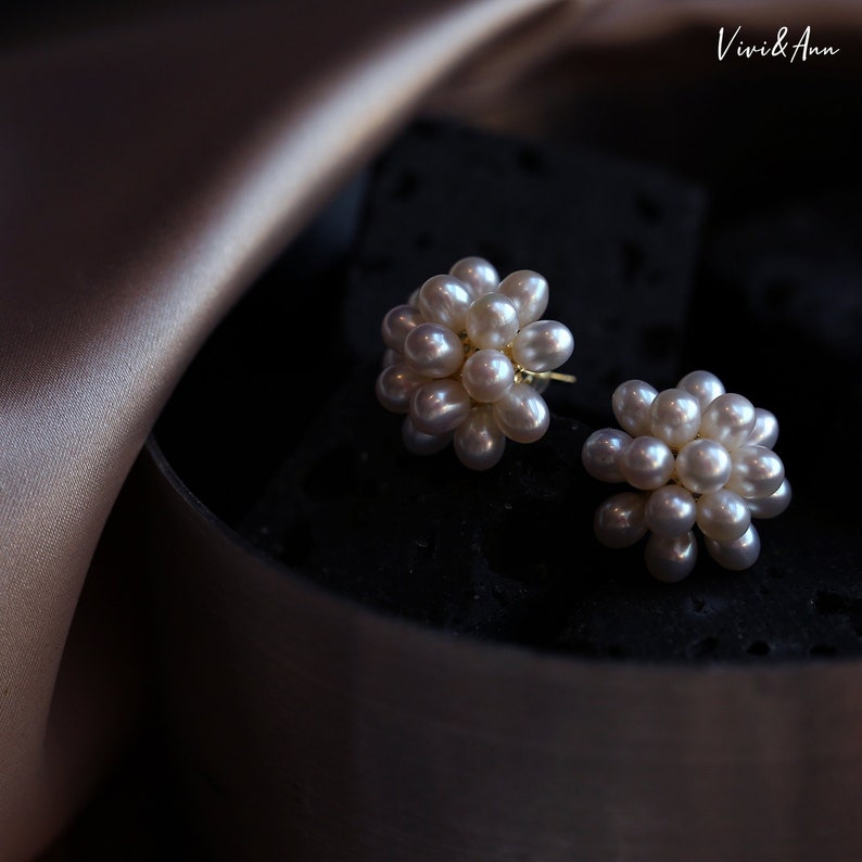 Designer Popcorn Cluster Freshwater Pearl Earrings Sterling Silver Post image 5