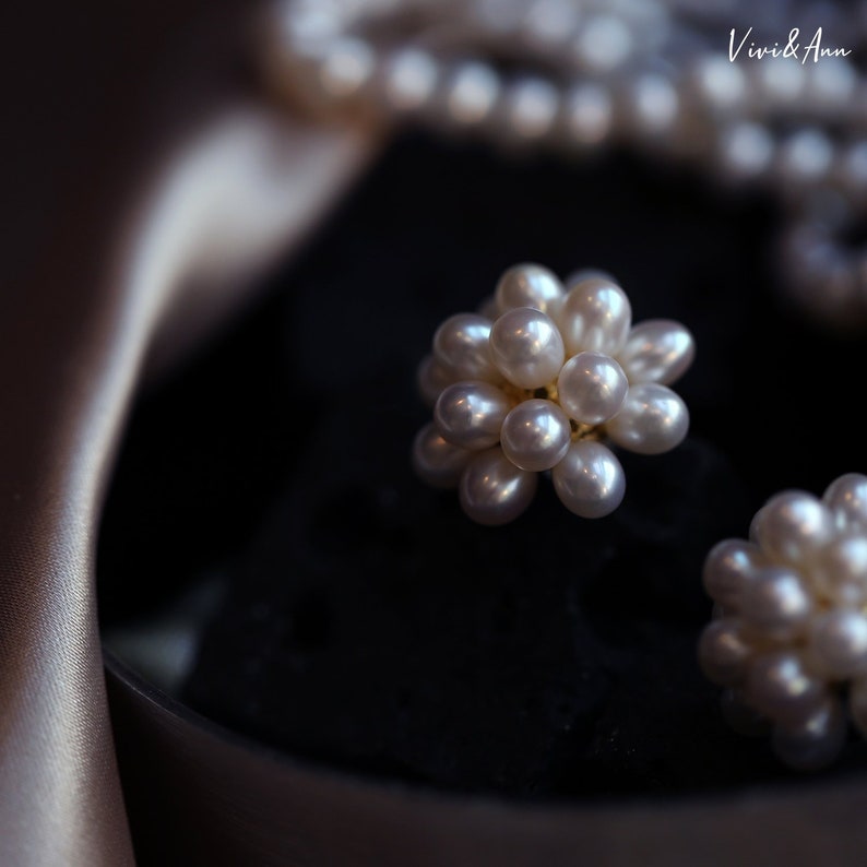 Designer Popcorn Cluster Freshwater Pearl Earrings Sterling Silver Post image 6