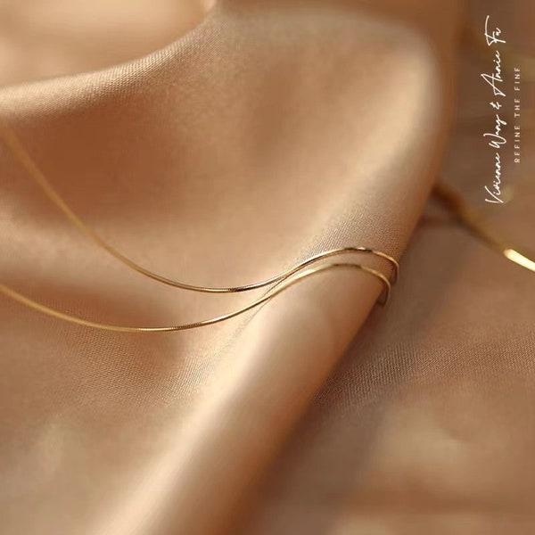 Solid 18K Gold Ultra Fine Thin Herringbone Necklace - A Wisp of Silk