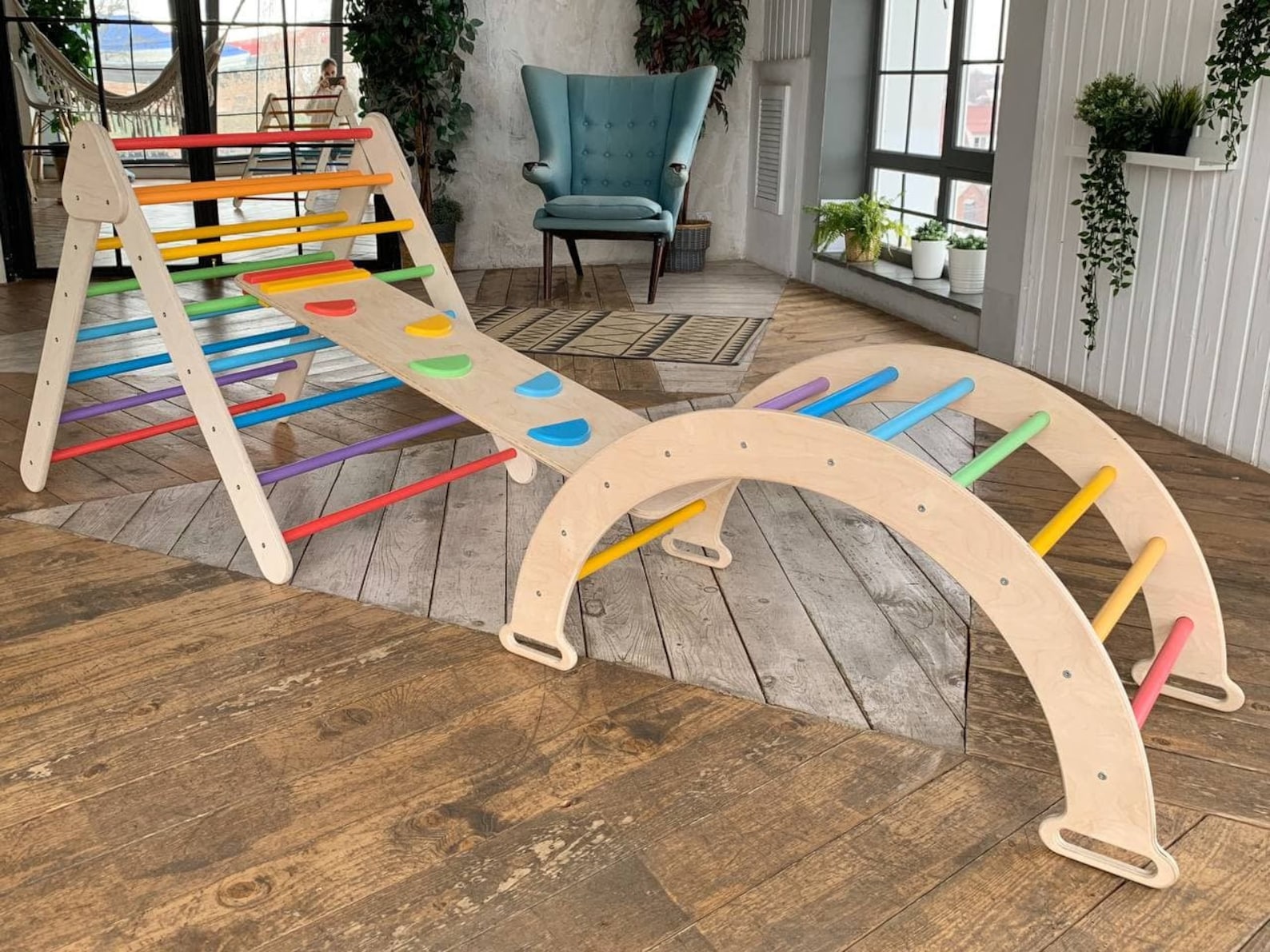 Rainbow Wooden Arch Climber With Foldable Climbing Triangle Etsy