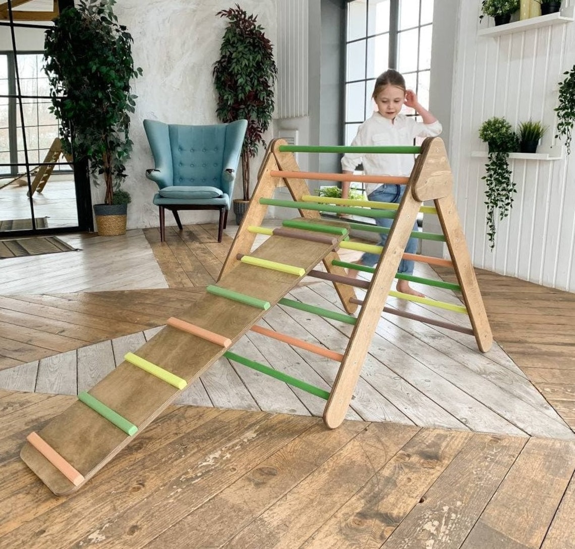 Green Wooden Play Gym for Toddler Indoor Climber for Kids Etsy