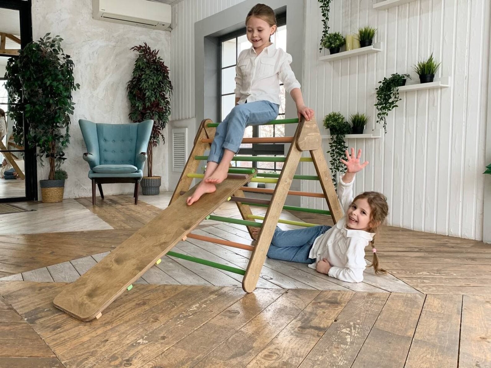 Green Wooden Play Gym for Toddler Indoor Climber for Kids Etsy