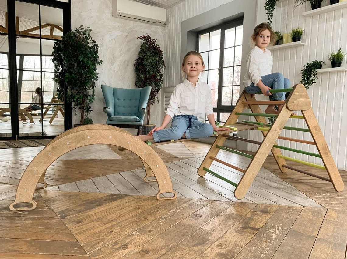 Green Wooden Play Gym for Toddler Indoor Climber for Kids Etsy