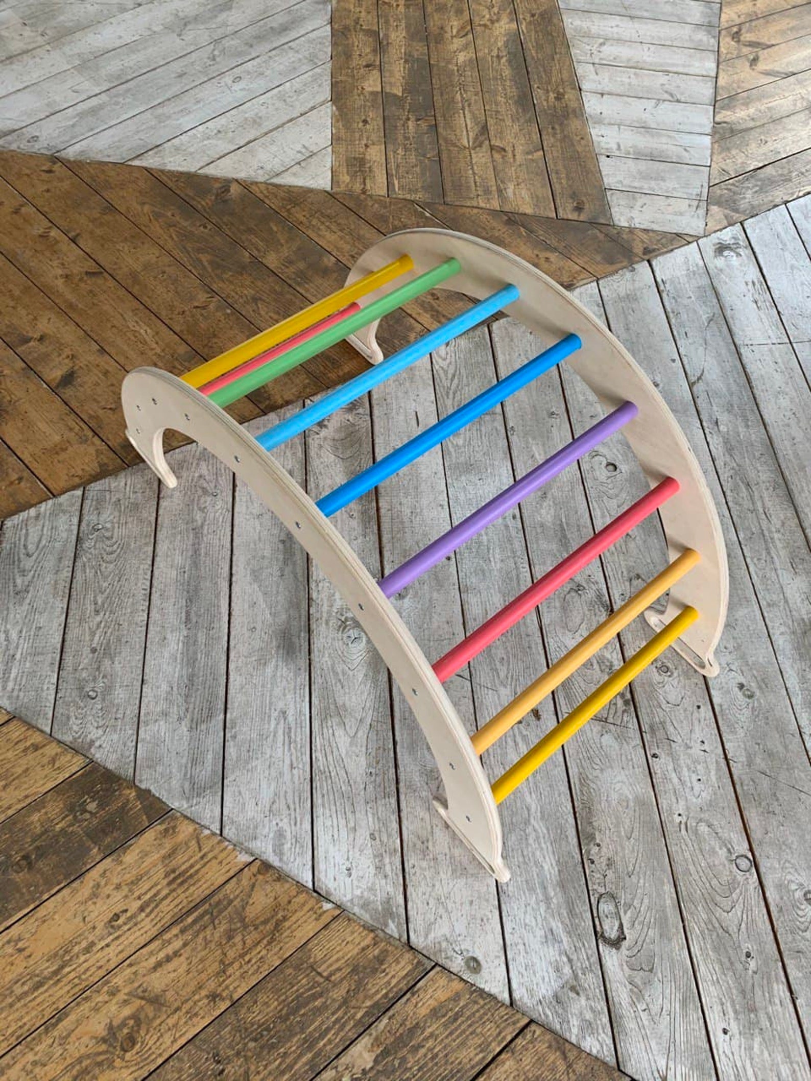 Rainbow Wooden Toddler Arch and Swing Handmade Climbing Arch Etsy