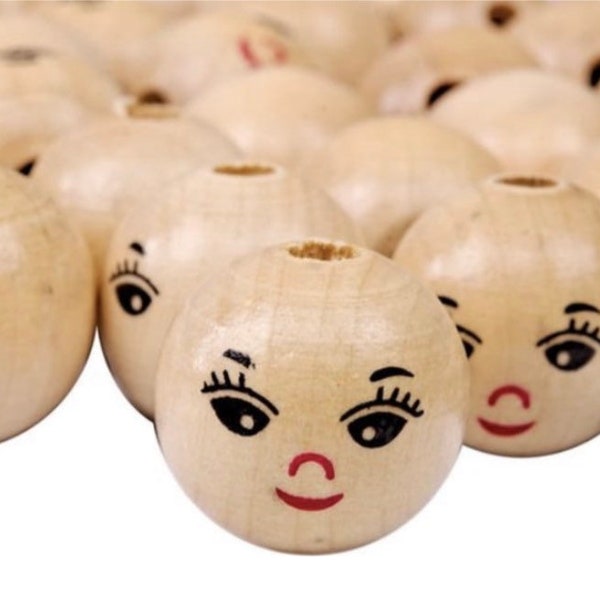 WOODEN BEADS closed eyes face Set of 5, Heads for angels and dolls