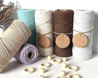 3PLY 3mm Premium Macrame cord, 108 yards(100m), Triple Twist Macrame string, Cotton Cord, twisted Macrame cord