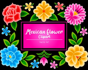 Mexican flower art, Clip art, Set collection, vector art, digital file, png, jpg, eps, ai