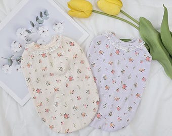 Floral Eyelet Lace Pet Top, Sleeveless Summer Dog Apparel, 100% Handmade