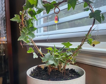 Copper Heart Plant Trellis Set, Crystal Teardrop Decor