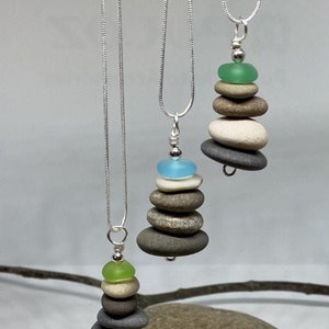 Sea Glass Cairn Necklace, Sea Glass Stacked Rock Pendant, Necklace Gift, Sea Glass Necklace, Minimalist Jewelry, Patience and Balance